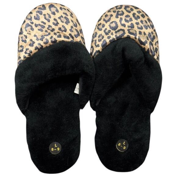 Women's Mule Slippers L (8-9) Leopard Print Slip On Faux Fur Round Toe Comfort - Picture 1 of 6